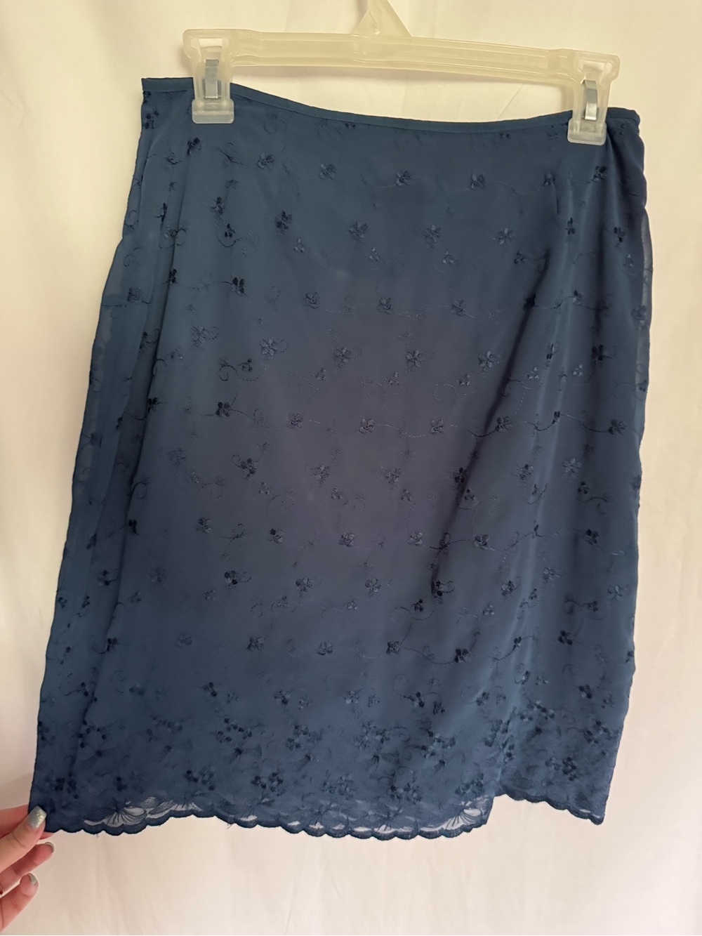 VTG 90s Compagnie Internationale Express Navy Embroidered Midi Skirt 7/8